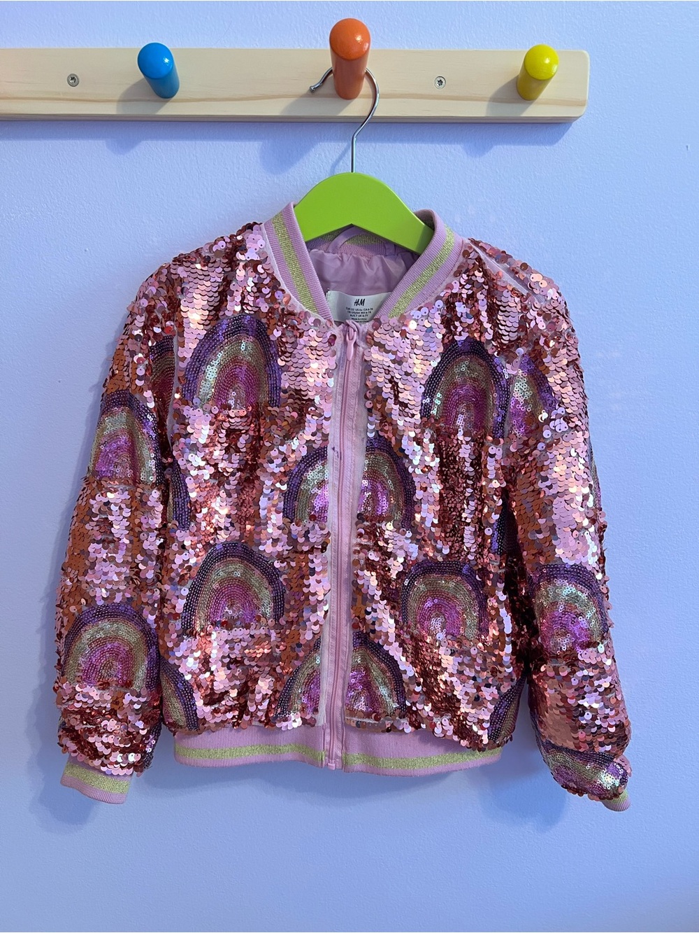 H&M Pink Sequin Rainbow Bomber Jacket for Kids